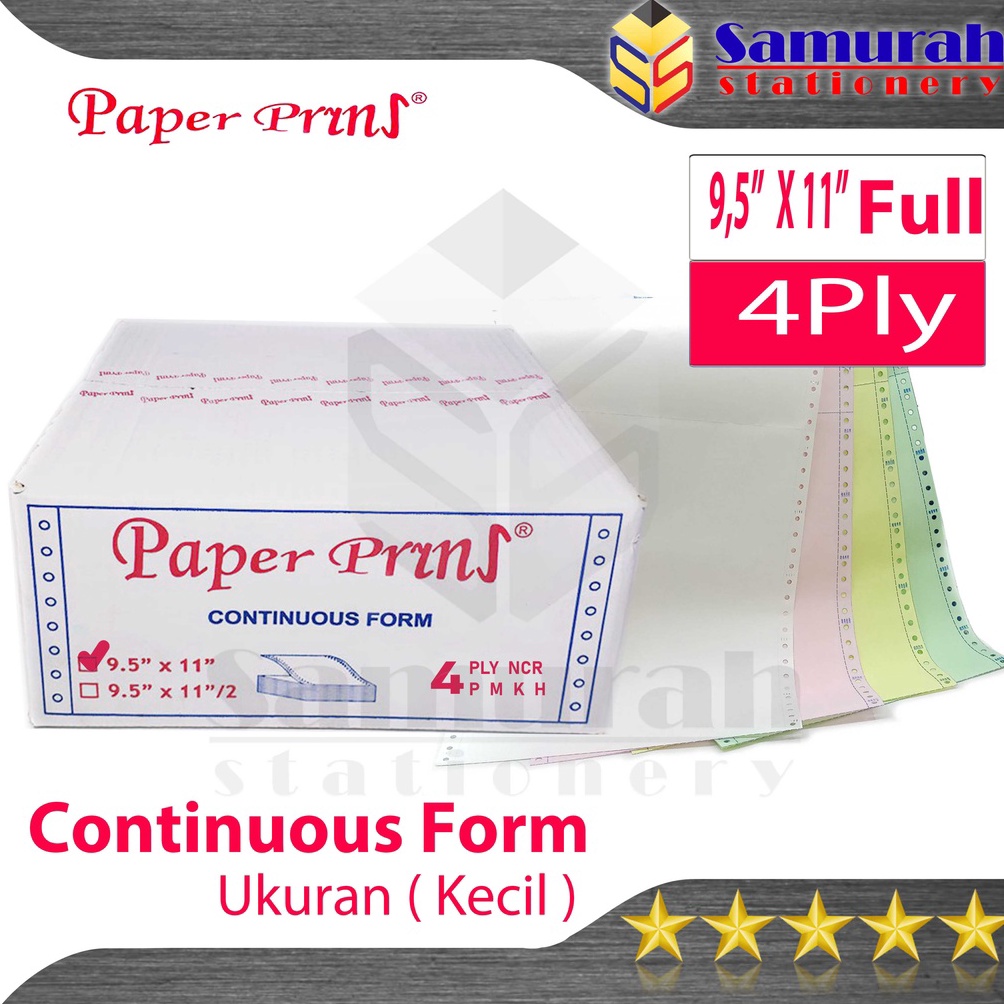 

KODE PRODUK HDDZG6543 Kertas Continuous Form Paper Prins 95 x 11 Full Atau 95 x 112 Bagi 2 K4 Ply NCR PRS Kertas Komputer Karbon PaperPrins Rangkap 4 Warna CF Paperpryns 4 Ply Carbonize