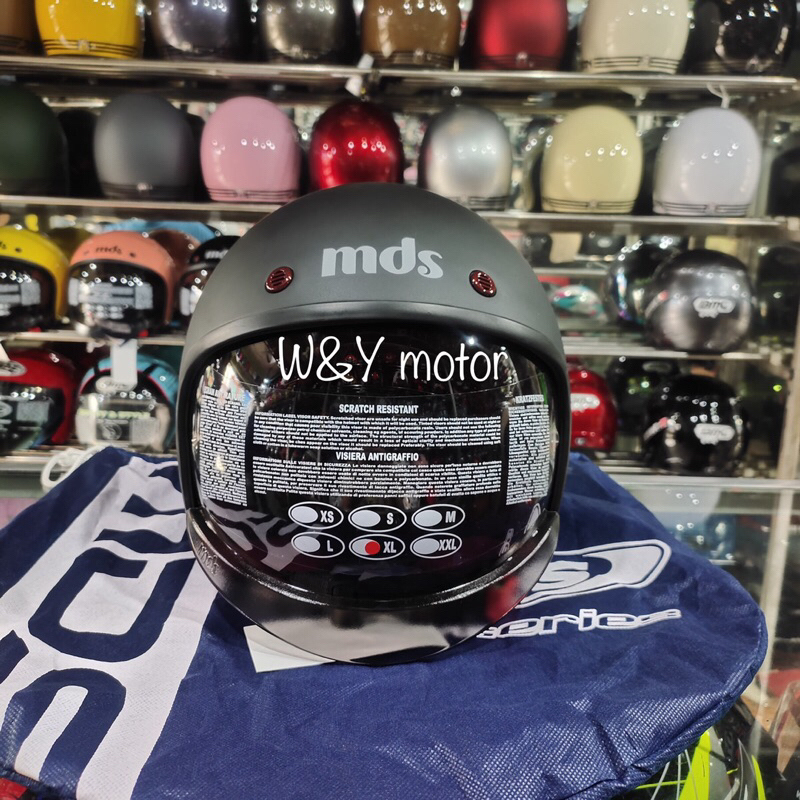 Helm Retro MDS Magnum Warna Black Doff / Hitam Doff Half Face