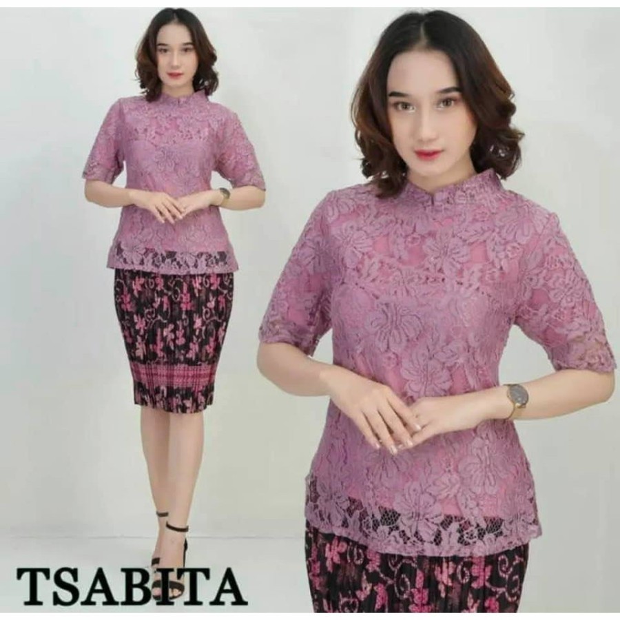 PROMO Atasan kebaya brokat lengan pendek model kerah sanghail lavender