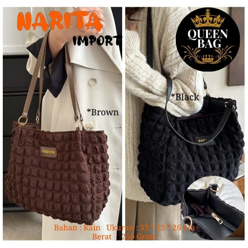 TAS TOTE BAG IMPORT WANITA QISARA BAHAN SINTESIS KAIN