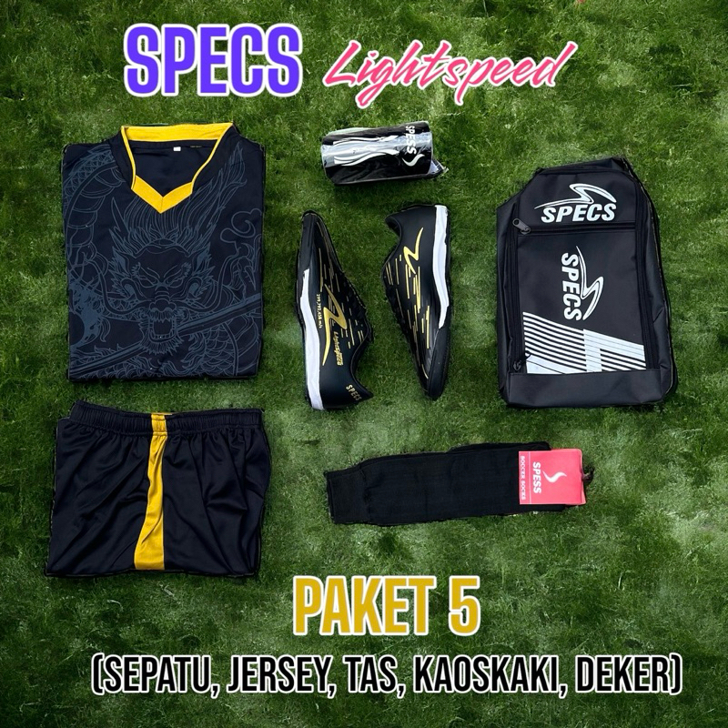 (Paket komplit) sepatu futsal specs lightspeed accelerator inertia thunderbolt kolar terbaru biru pi