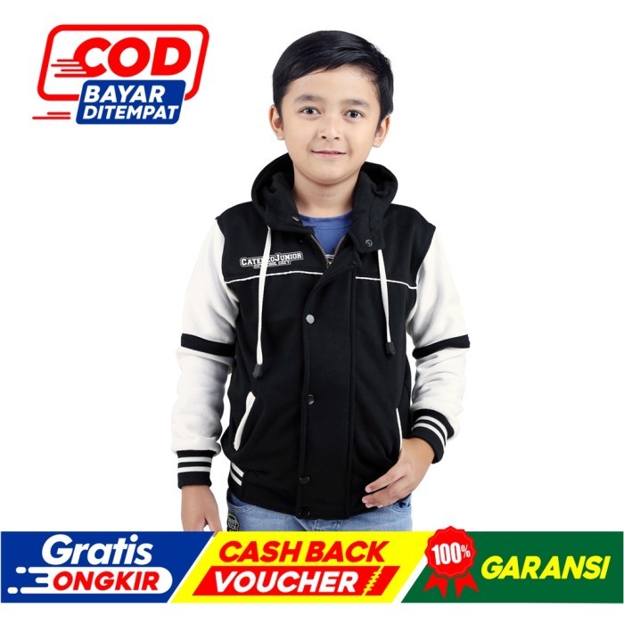 Jaket Anak Laki Laki Hoodie Hitam Putih Gaya Hoodie Zipper Sleting Cowok Umur 6-12 Tahun