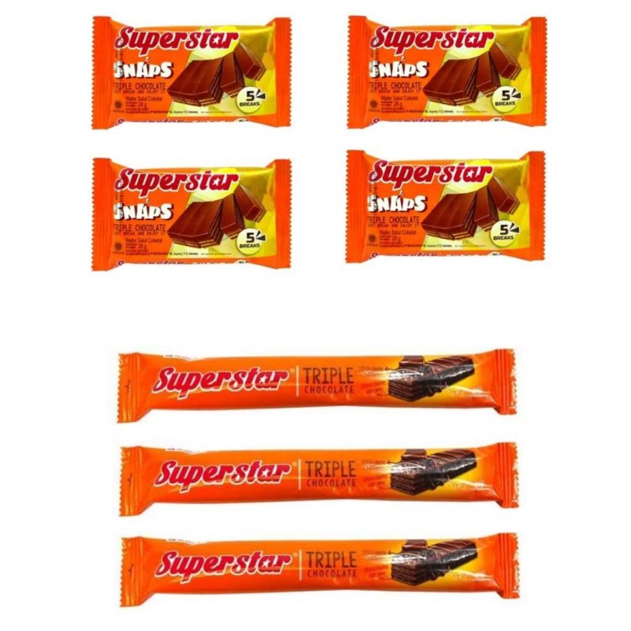 

Superstar Triple Chocolate Wafer isi 20=1pcs/box & Superstar Snaps isi 12pcs/box / Wafer Cokelat - superstar snaps