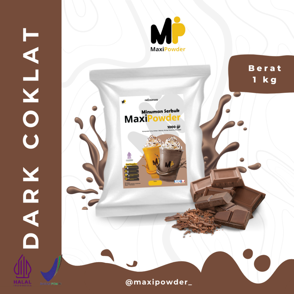 

Bubuk Minuman Rasa Dark Coklat 1kg / Minuman Kekinian Dark Coklat Termurah / MaxiPowder