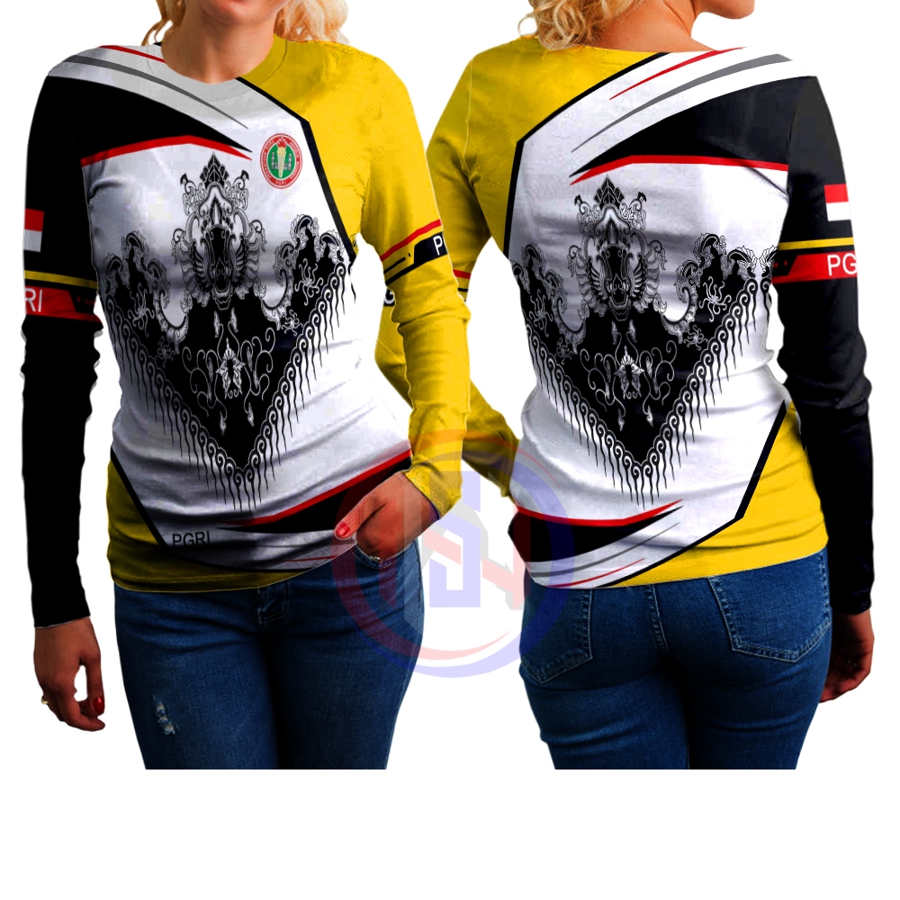 Baju PGRI /Kaos Wanita Batik PGRI || Kaos Guru Olahraga Motif Batik PGRI || Kaos PGRI lengan panjang