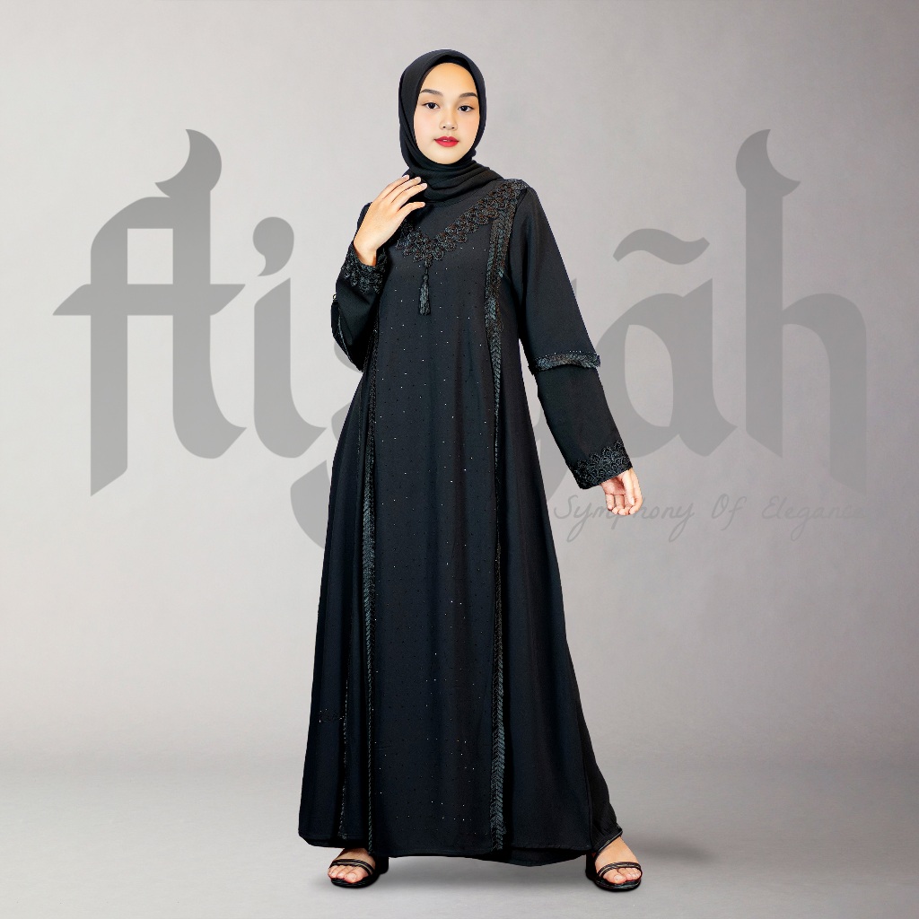 AISYAH 019 • Gamis hitam wanita kekinian terbaru - Baju dress simple dan elegan