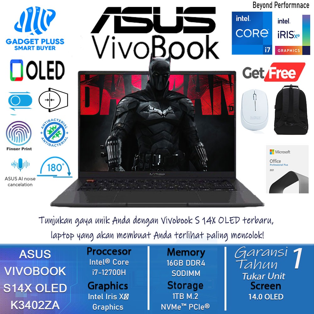 Asus Vivobook S 14X OLED S5402ZA Intel Evo Core i7-12700H Ram 16GB 1TB SSD 2.8K Win11 Office Black