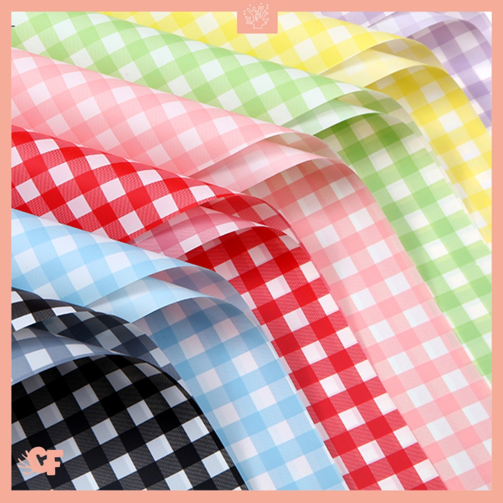 

20 LEMBAR Kertas Bunga Buket Gingham Flower Wrapping Paper Gingham Kotak Semi Transparan Cellophane KB6003