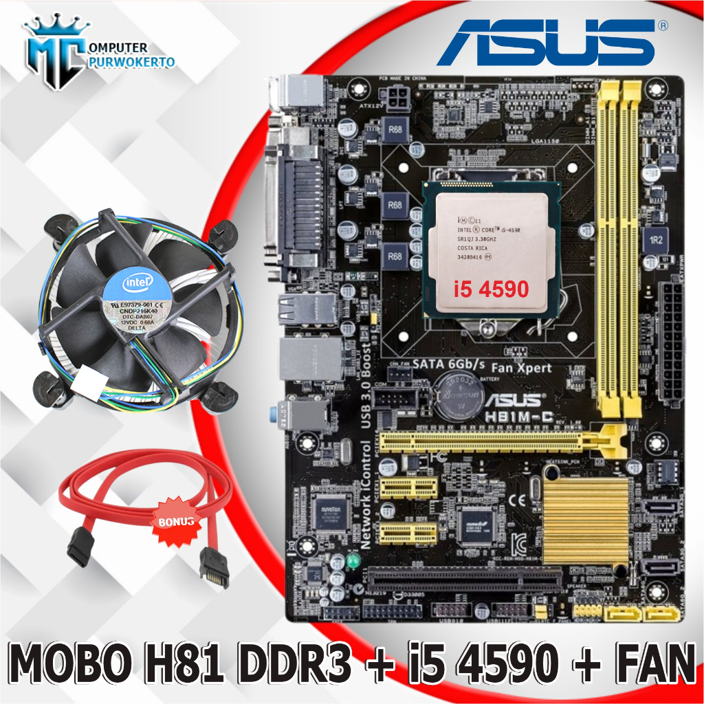 Paket mainboard H81 Asus dengan I5 4590 dan fan intel