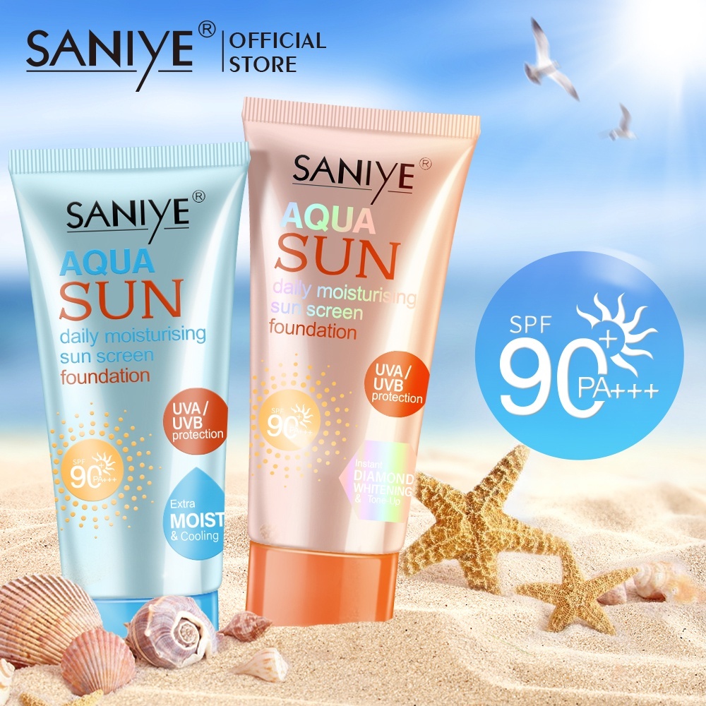 SANIYE Wajah Sunscreen SPF 90 Waterproof Sunblock Foundation Pelembab 65ML R1190@