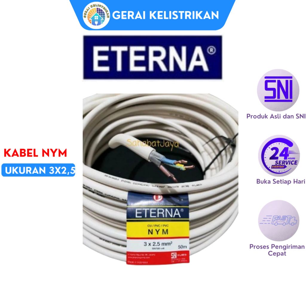 Kabel NYM 3x2,5 ETERNA Kabel LIstrik Kawat Tembaga