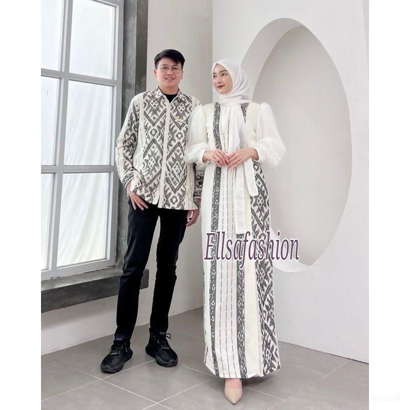 READY STOK BAJU TENUN ETNIK NEW PADMA WHITE COUPLE DRESS DAN KEMEJA BAJU KONDANGAN BAJU MUSLIMAH BAJ