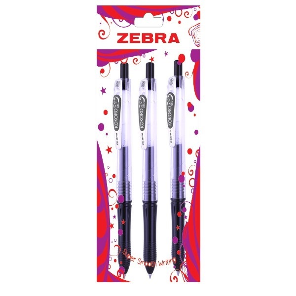 

( Original ) Gramedia Pekanbaru - Zebra Kokoro Gel Pen Retractable 0.5mm Set 3 Black