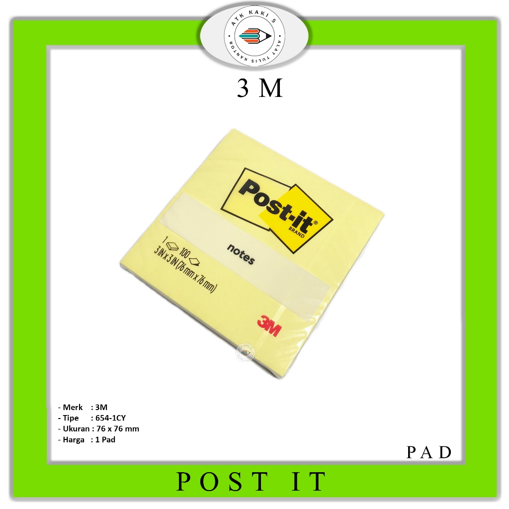 

3M - Post It Sticky Notes 654-1CY 76mm x 76mm Yellow - Pad