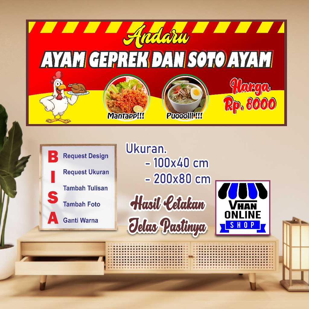Custom Banner Spanduk MMT Ayam Geprek dan Soto Ayam Keren Murah