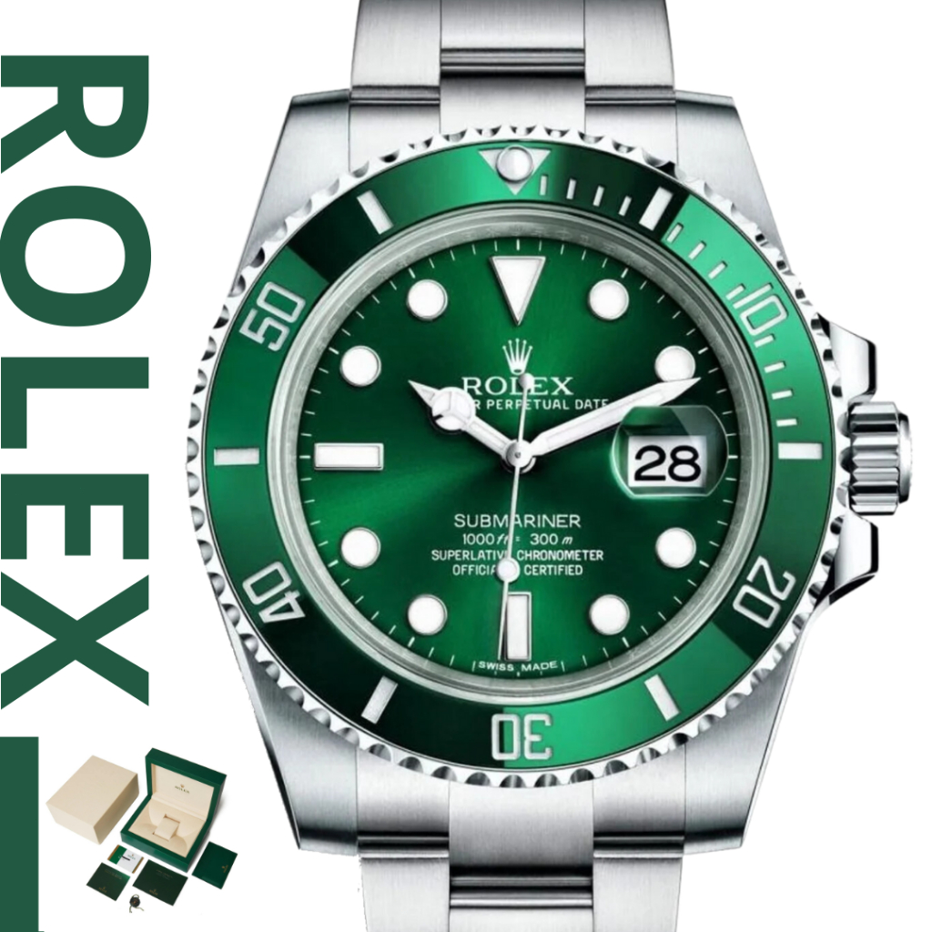 [100% Original ] Rolex Watch Jam Tangan Pria Submariner Date Stainless Steel / Green / Cerachom  116