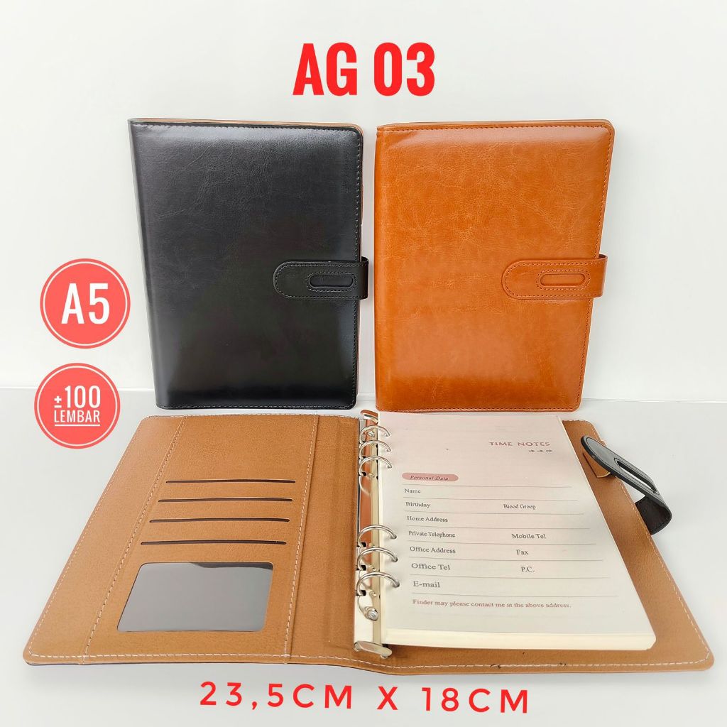 

Buku Agenda Catatan Kerja Meeting Planner NoteBook Notepad Diary Binder Cover Kulit A5 AG03