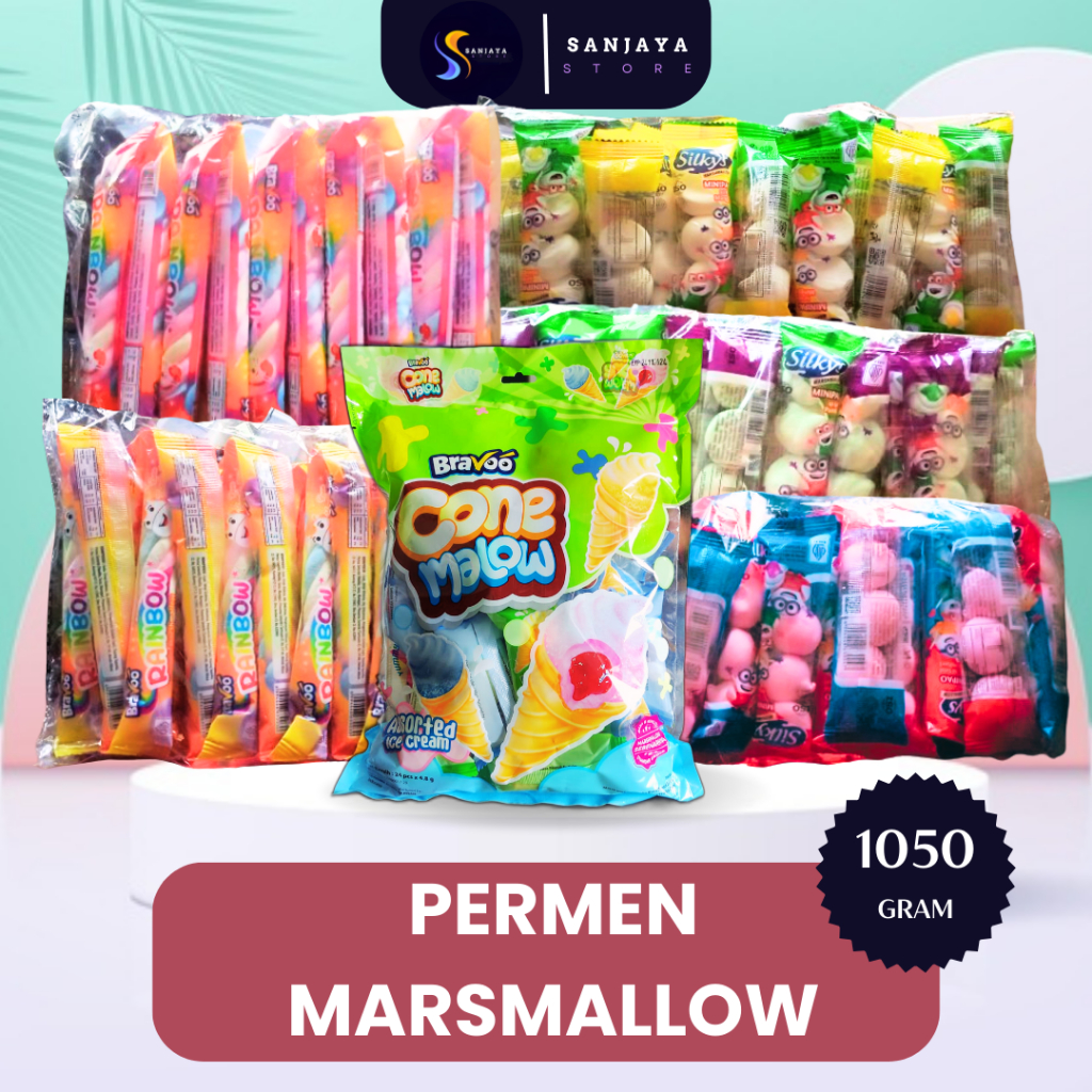 

Permen Marsmallow Bravoo Cone Ice Cream Malow isi 20 pcs/Silkys Marsmallow Rainbow Isi 20 pcs/Silkys Marsmallow Minipao Isi 20 pcs