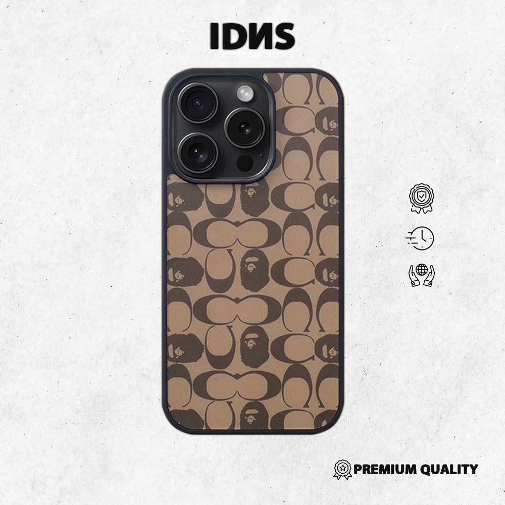 IDNS Hardcase Coach x Bape 01 Brown Case Iphone 11 12 13 Pro Max 14 Pro Max 15 Pro Max