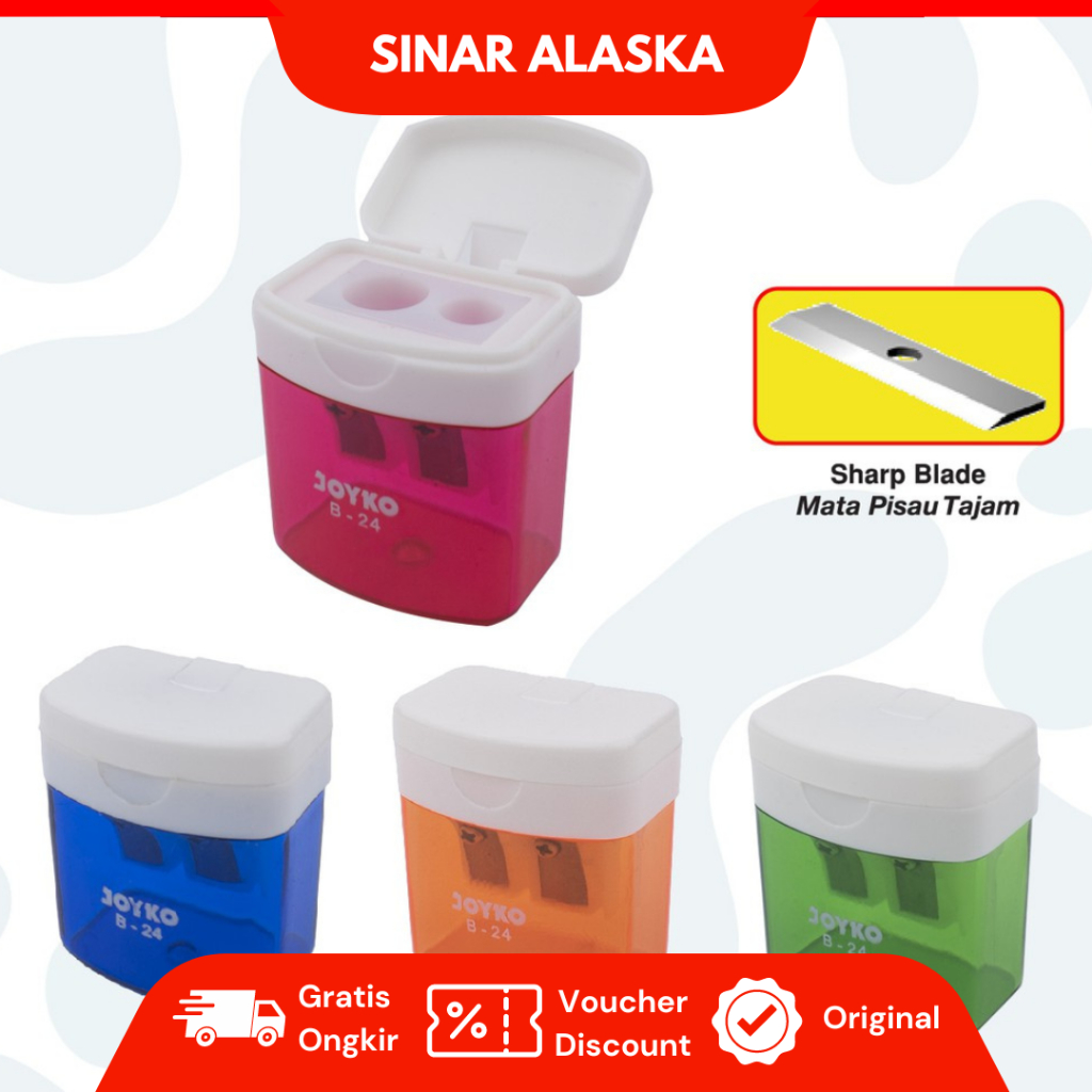 

(12 pcs) Sharpener Rautan Pensil Sekolah B24 Joyko Warna Warni