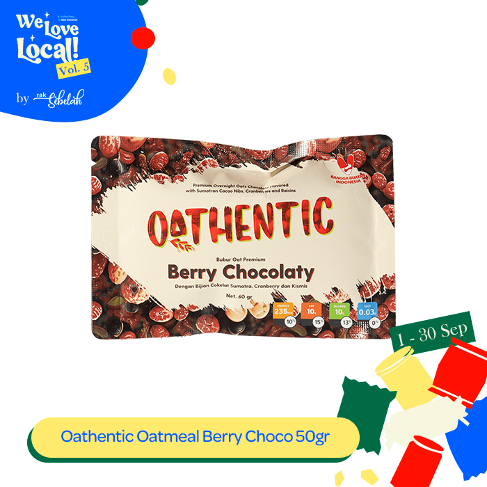 

Oathentic Berry Chocolaty 50g - Oatmeal Sehat Coklat Cranberry | Sereal Siap Santap | Tinggi Serat | Healthy Snack | Rak Sebelah