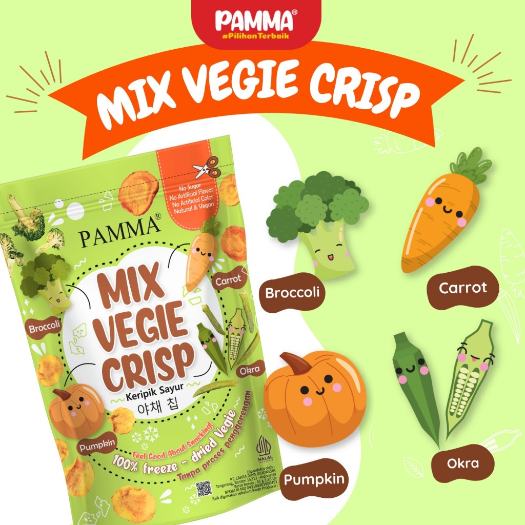 

【Camilan Sehat】 PAMMA MIX VEGIE CRISP - KERIPIK SAYUR 45G 100% Sayuran Asli