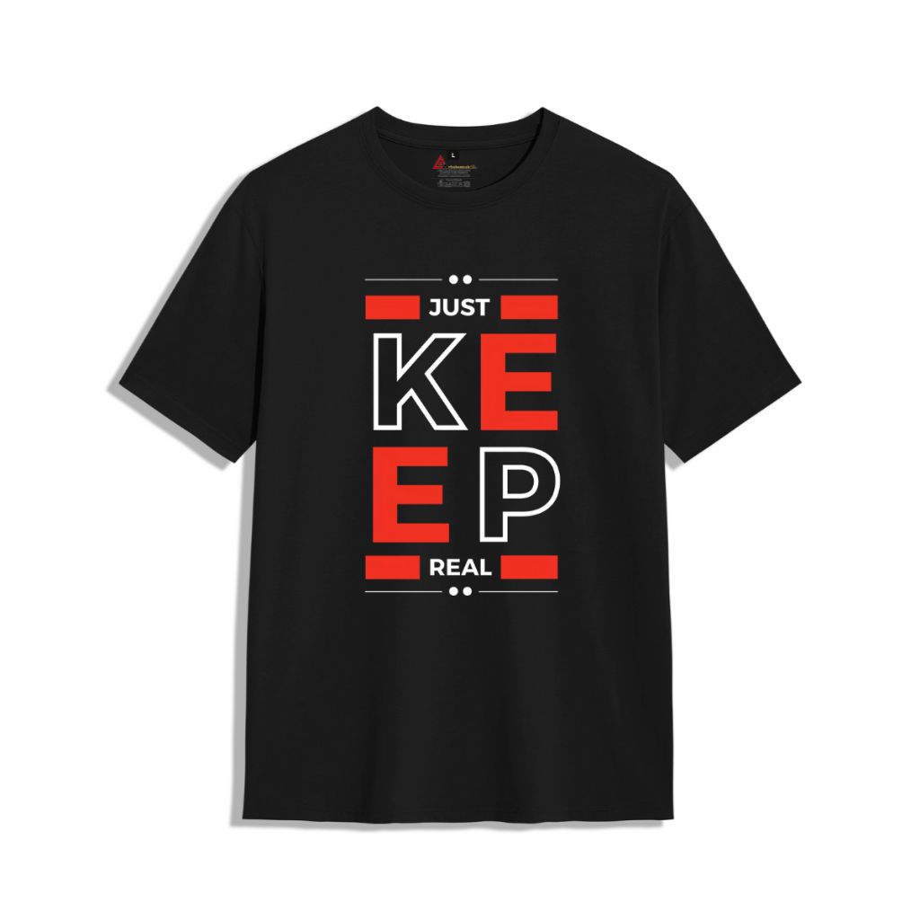 Kaos Kata Just Kep Real Unisex / Baju Pria Original Full Sablon / Kaos Distro Hitam Lengan Pendek