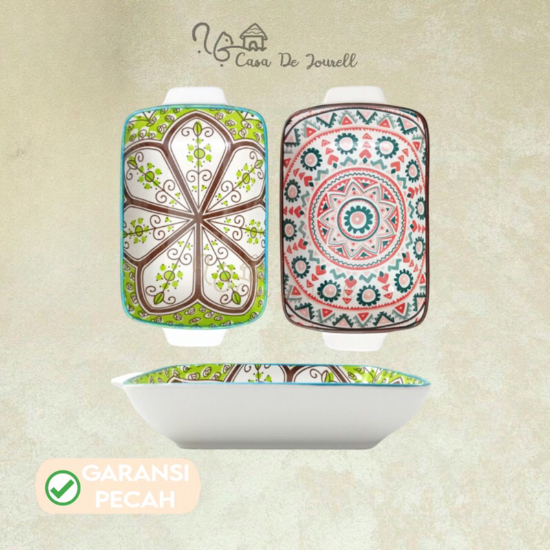 [X27-6] Piring 2kp Segi Panjang 9” Motif  /Keramik/Piring segi motif/Piring segi cantik/Piring segi 