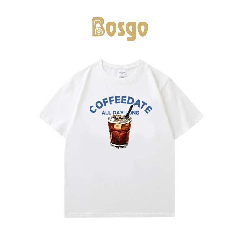 Bosgo Coffee Date Print T-shirt Oversize Korean Style T-shirt Baju Oversize Distro Kaos Pria Wanita
