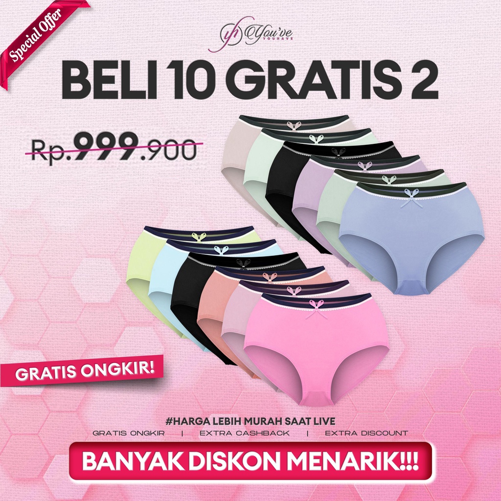 You’ve ( YouHave ) 12PCS Celana Dalam Wanita Panty Wanita CD Wanita Underwear Wanita 300072