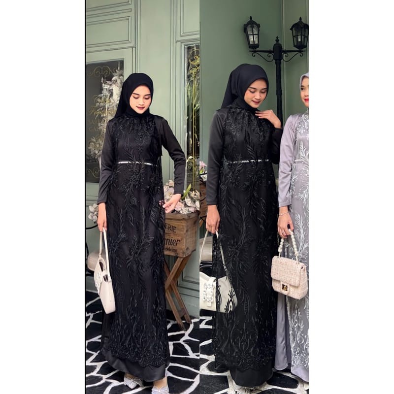MAHARANI DRESS [ VABINA DRESS OUTER BRUKAT + INNER SILK Brukat Mewah Remaja Dewasa Wanita / Gamis Fa