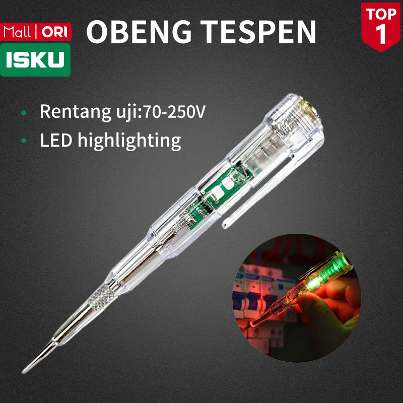 ISKU Obeng Tespen Listrik LED /Tester TesPen Obeng Tes with Dual LED Tespen Listrik Multifungsi