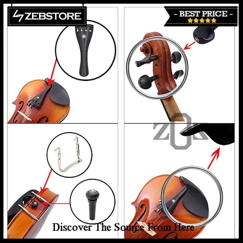 Chin Rest Tailpiece Tuning Peg Endpin Biola Violin Parts Set Ebony Black