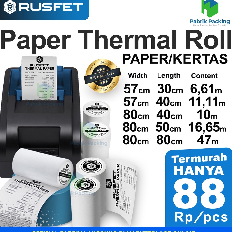 

Terlaris Thermal Paper Kertas EDC Kertas Thermal Printer Kasir Thermal Paper Roll RUSFET DUS H81