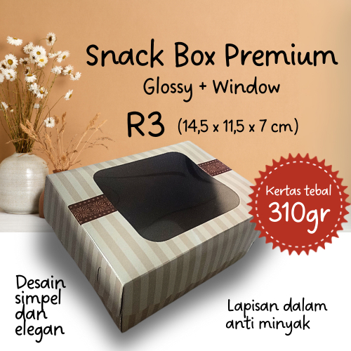 

Dus Kotak Kue Ultah/Hajatan/Pengajian/Snack Box R3, Glossy + Kaca Window, 14,5x11,5x7cm, Tebal 310gr