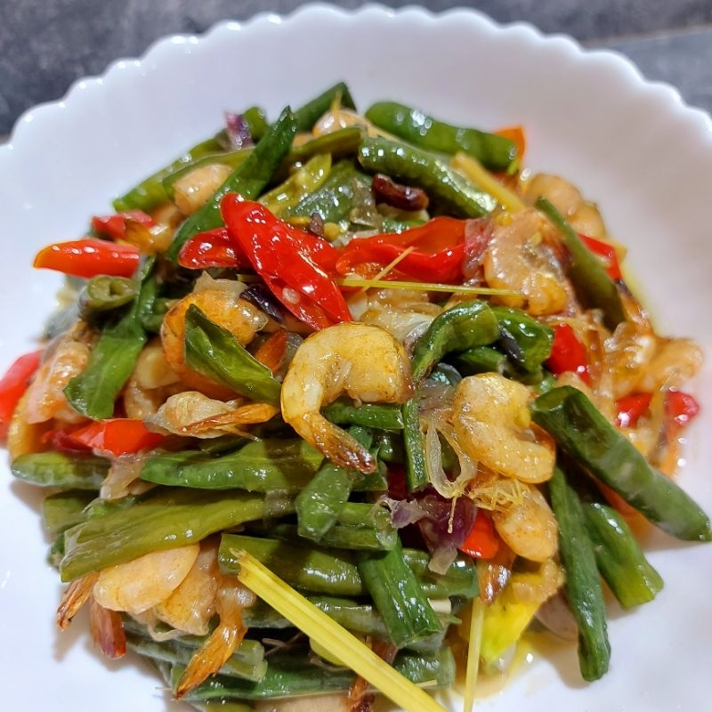 

tumis udang kacang panjang