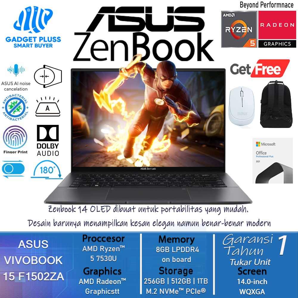 Asus Zenbook 14 UM3402YA Amd Ryzen 5 7530U 8GB 1TB 2.8K OLED Touch Windows 11 Office Black