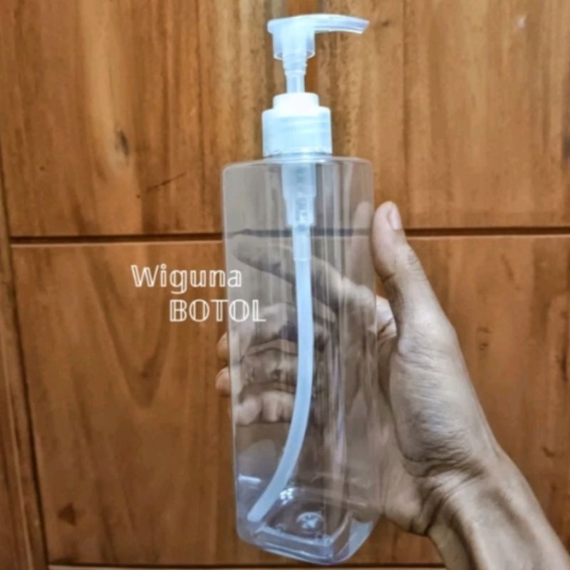 Botol Pump 500ml Kotak Clear / Botol PET 500ml Kotak Tutup Pump Lotion