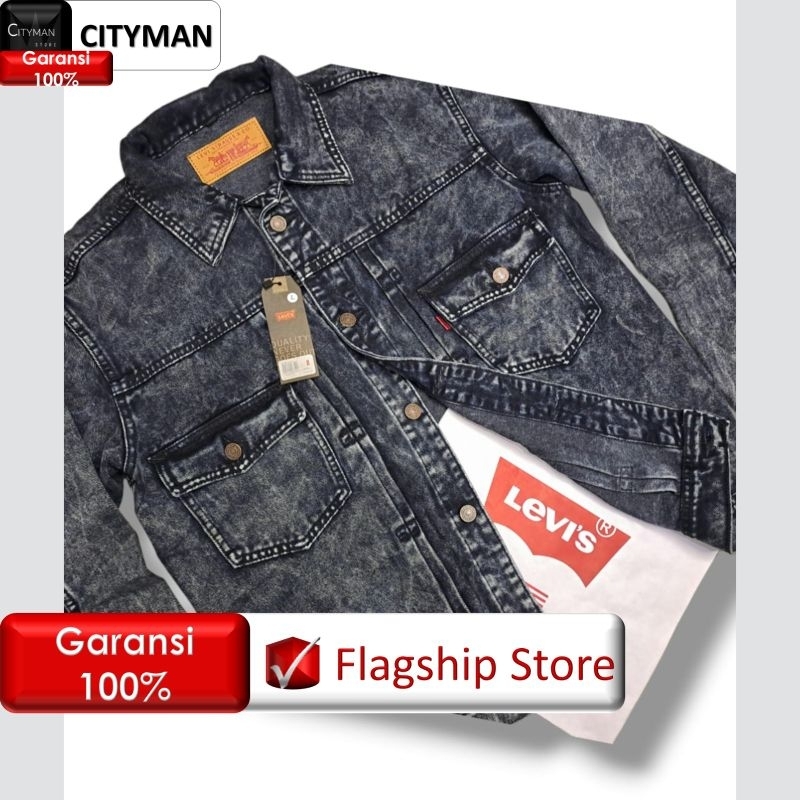 Jaket Jeans Jaket Trucker Pria Snow Washed Black Men's Clothing Jacket Denim Outer Pria Populer Terl