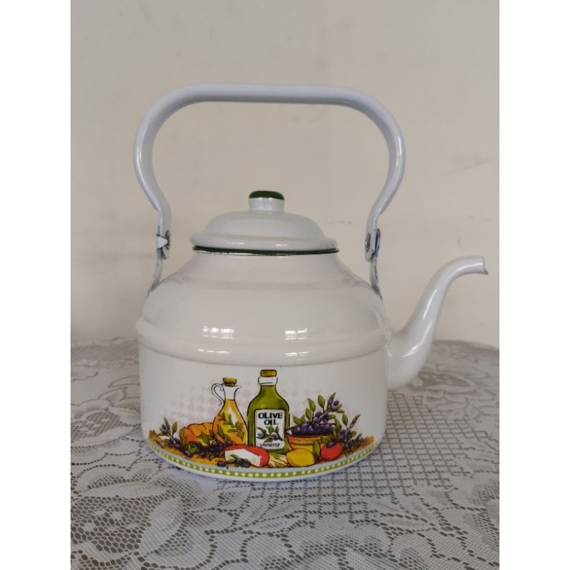 Teko enamel jadul ayam 2 liter / teko enamel jadul bunga