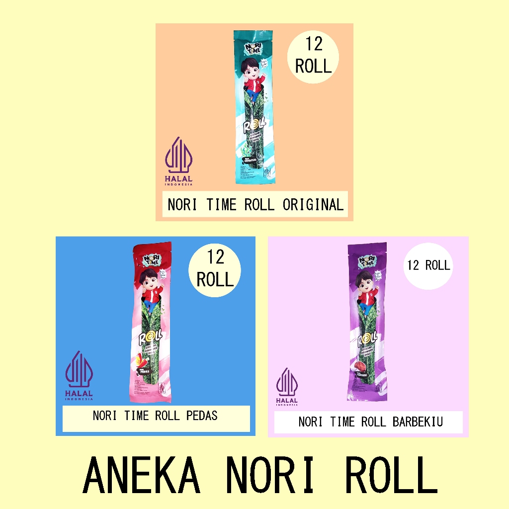 

NORI TIME ROLL ANEKA RUMPUT LAUT MAKANAN RINGAN SNACK BOX ISI 12 SACHET FUN CORNER DENGAN PAKING AMAN