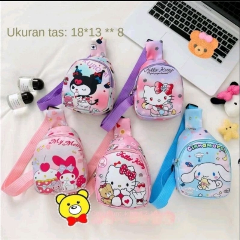 Tas Selempang Dada Anak Karakter Sanrio Waterproof Premium / Tas Sling Bag Mini Lucu Import