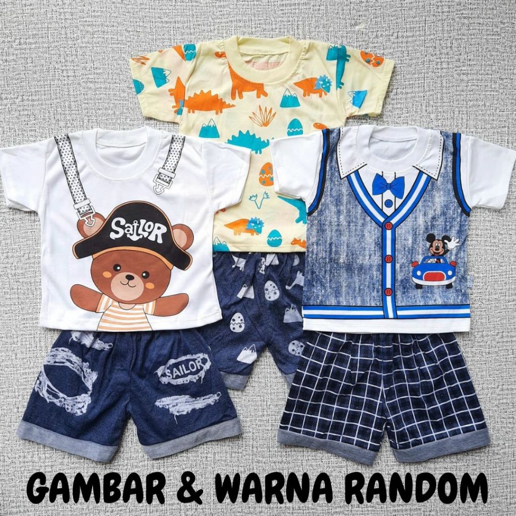 PAKET 3 Setelan Semi Jeans Anak 0-1 Tahun , COD , Setelan Denim , Setelan Jeans Anak Laki2 , Baby Le