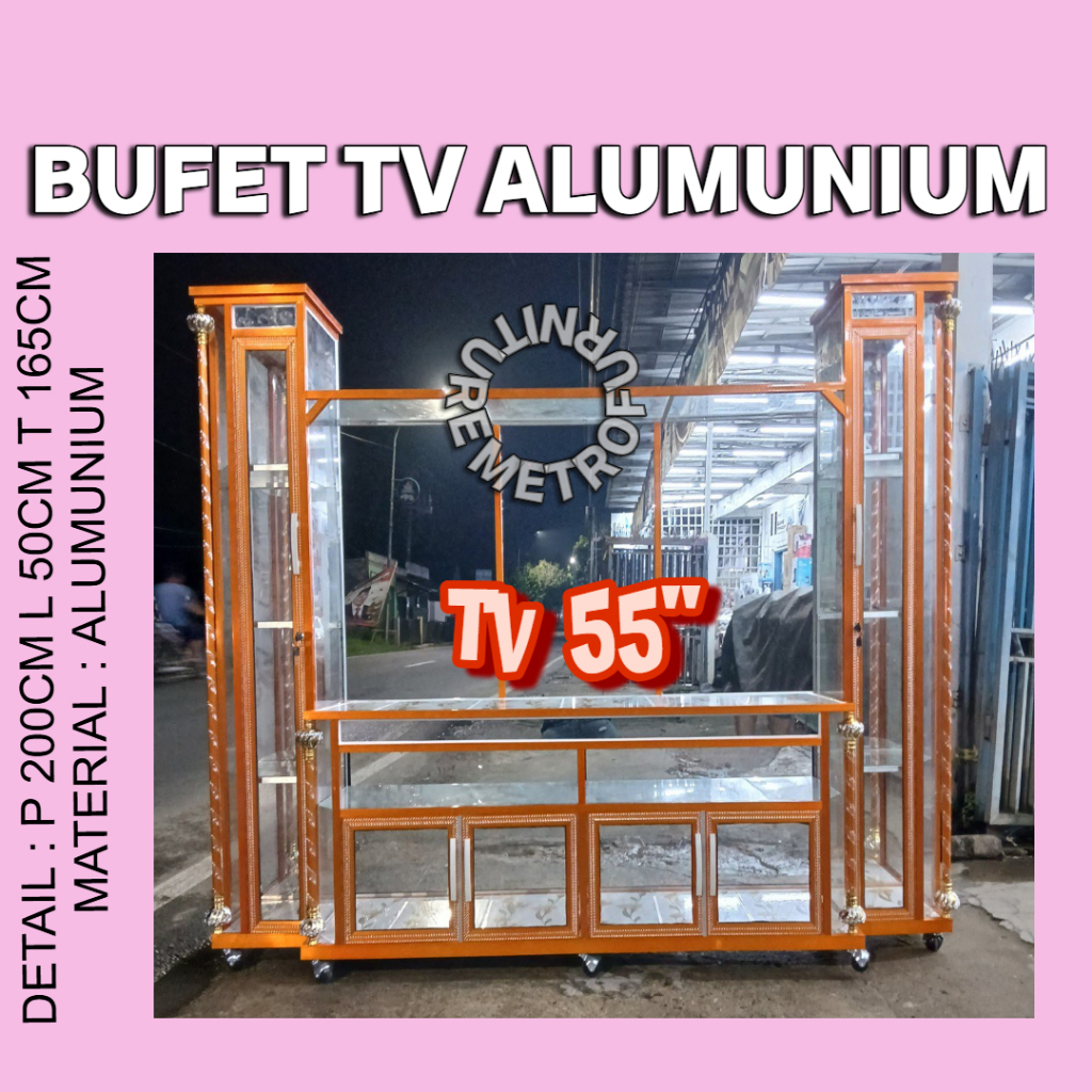 BUFET TV ALUMUNIUM 55'' RAK TV ALUMUNIUM MUAT TV 55'' FREE ONGKIR SERANG KOTA