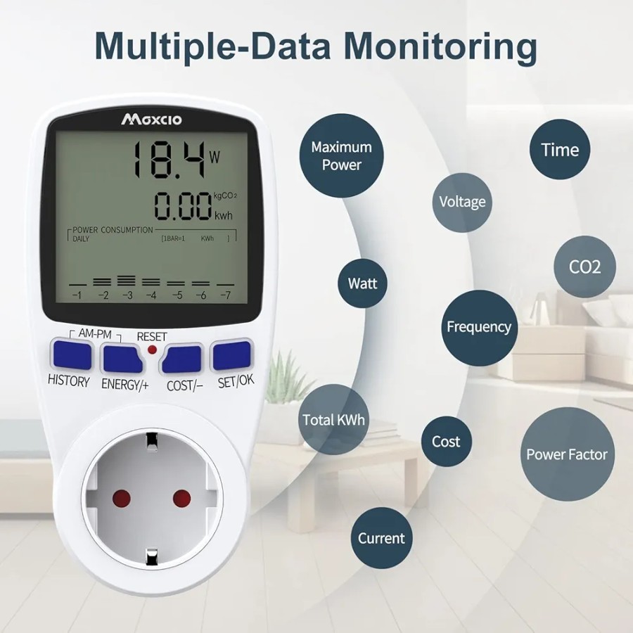 Socket Pengukur Energi Wattmeter Ganda Maxcio