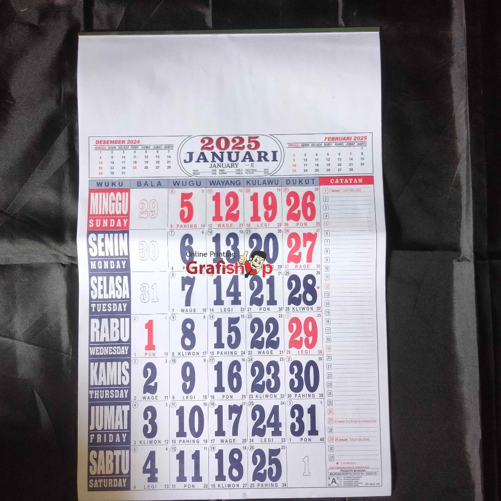

Kalender 2025 Lengkap Ukuran 32x50 cm Ada Pasaran Jawa
