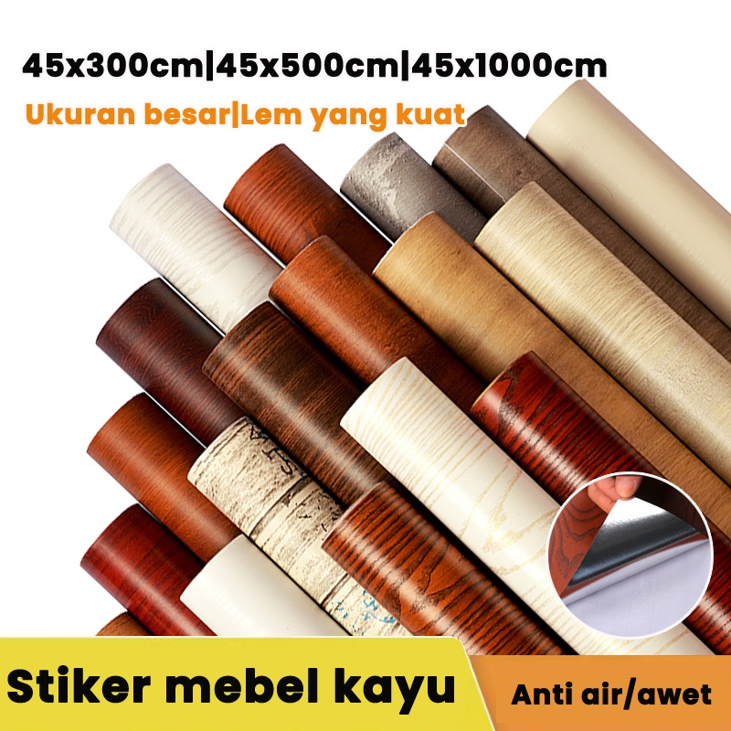【Barang spot】wallpaper untuk lemari kayu wallpaper meja kayu anti air pelapis meja kayu stiker serat