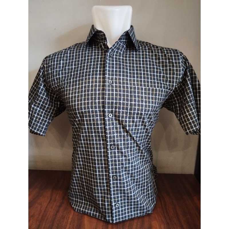 Alisan Kemeja Pendek Motif kotakKecil Slim