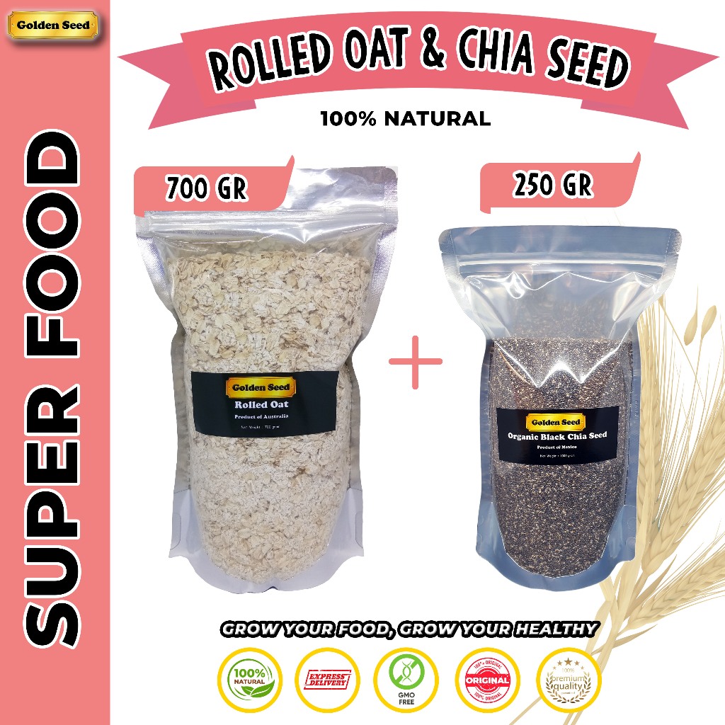 

(BUNDLING) ROLLED OAT 700GR + CHIASEED 250GR/PAKET ROLLED OAT 700 GRAM + CHIA SEED 250 GRAM