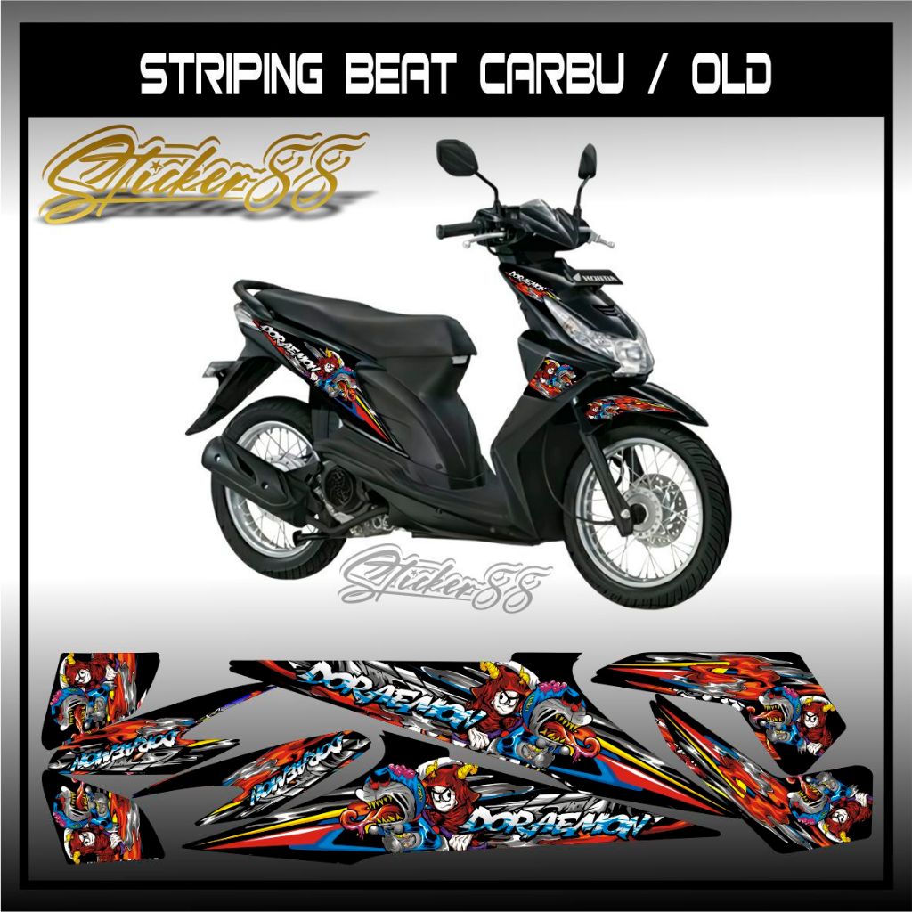 Striping Beat Karbu Motif Doraemon zombie Setriping Stiker Sticker Setiker Motor Semi Full Body Hond